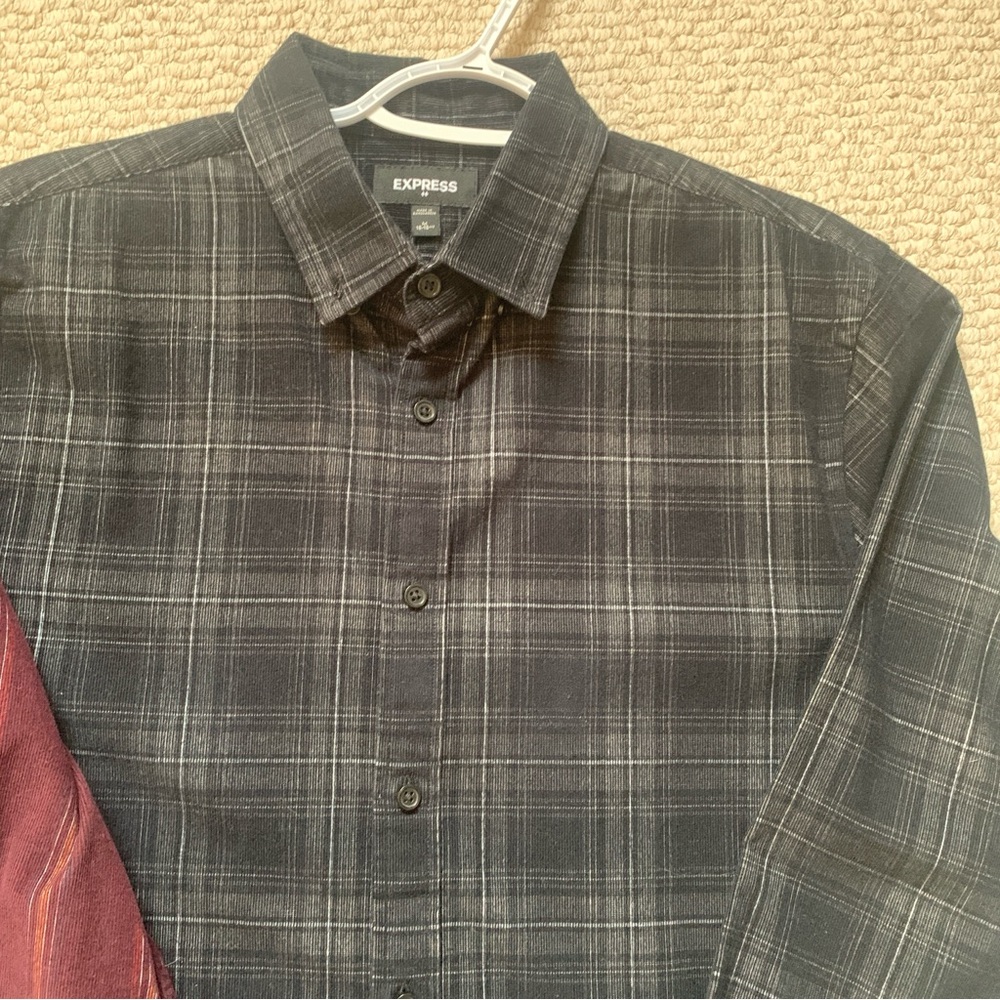 Two Corduroy Express Button-Down Shirts - Burgundy and Black - Picture 5 of 8